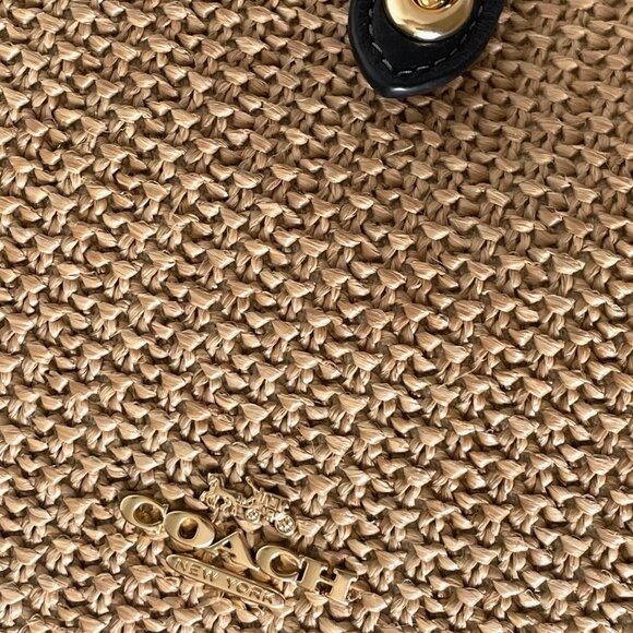 Coach Hadley Mini Crossbody CAL61 Leather Straw Black Shoulder Bag Toast ORGPKG - Picture 9 of 11